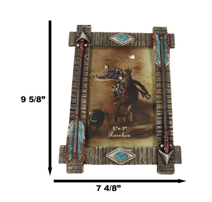 Ebros Gift Native Indian Arrows With Navajo Diamond Turquoise Rocks Picture Photo Frame 5X7