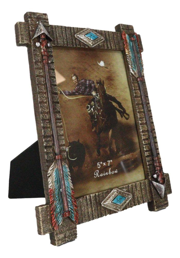 Ebros Gift Native Indian Arrows With Navajo Diamond Turquoise Rocks Picture Photo Frame 5X7