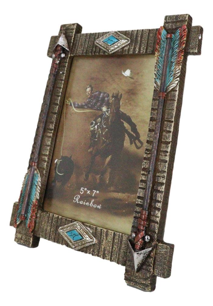Ebros Gift Native Indian Arrows With Navajo Diamond Turquoise Rocks Picture Photo Frame 5X7