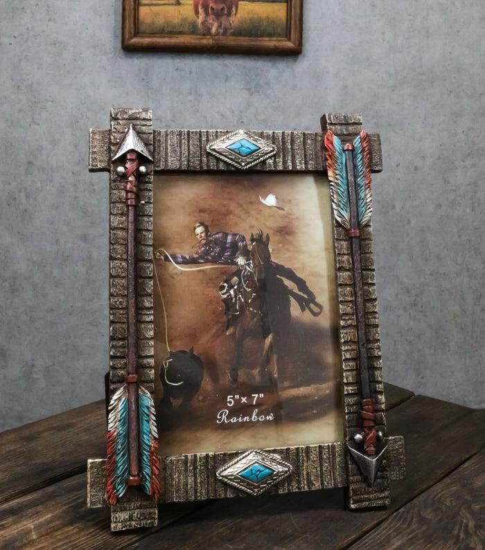 ebros gift Native Indian Arrows With Navajo Diamond Turquoise Rocks Picture Photo Frame 5X7