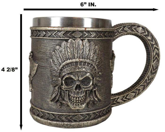 Ebros Gift Native Indian Chief With Headdress Roach Skull And Crossed Axes Coffee Mug Cup