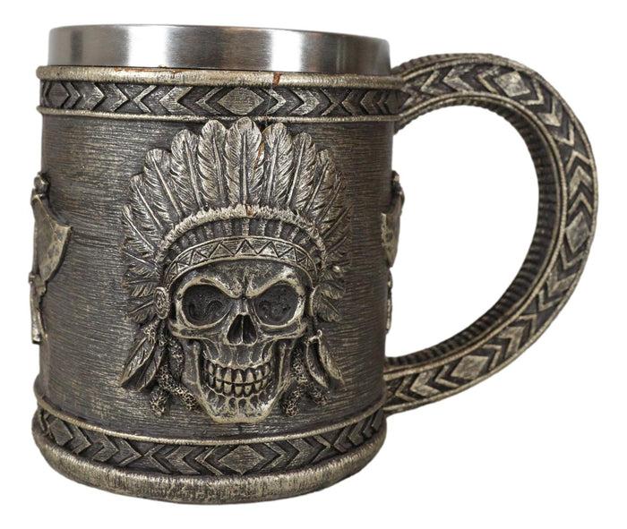 Ebros Gift Native Indian Chief With Headdress Roach Skull And Crossed Axes Coffee Mug Cup