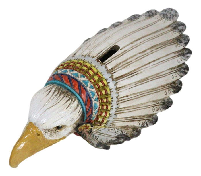 Ebros Gift Native Spirit Bald Eagle With Indian Chief Headdress Piggy Money Coin Bank