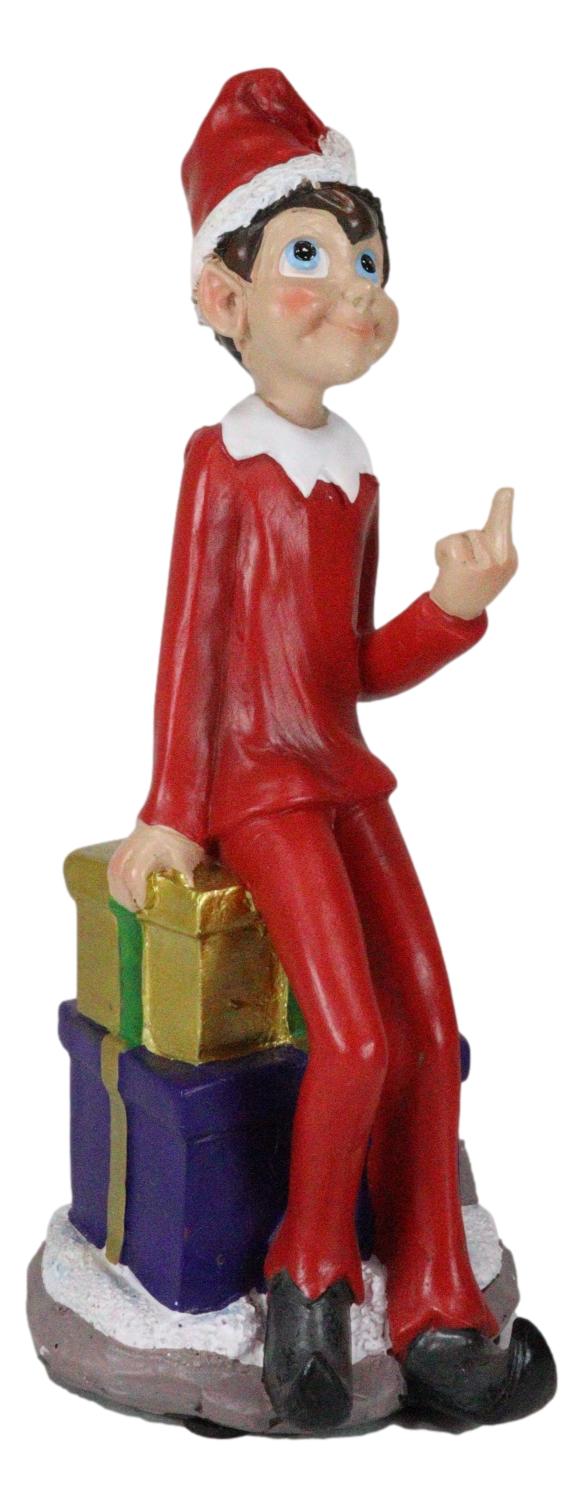 Ebros Gift Naughty Christmas Elf Flipping The Bird Sitting On Santa Presents Shelf Figurine