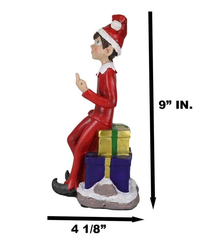 Ebros Gift Naughty Christmas Elf Flipping The Bird Sitting On Santa Presents Shelf Figurine