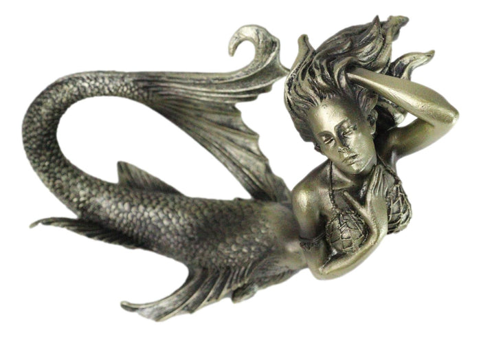 Ebros Gift Nautical Aged Bronze Resin Seductive Mermaid Siren With Fishnets Figurine 7"L