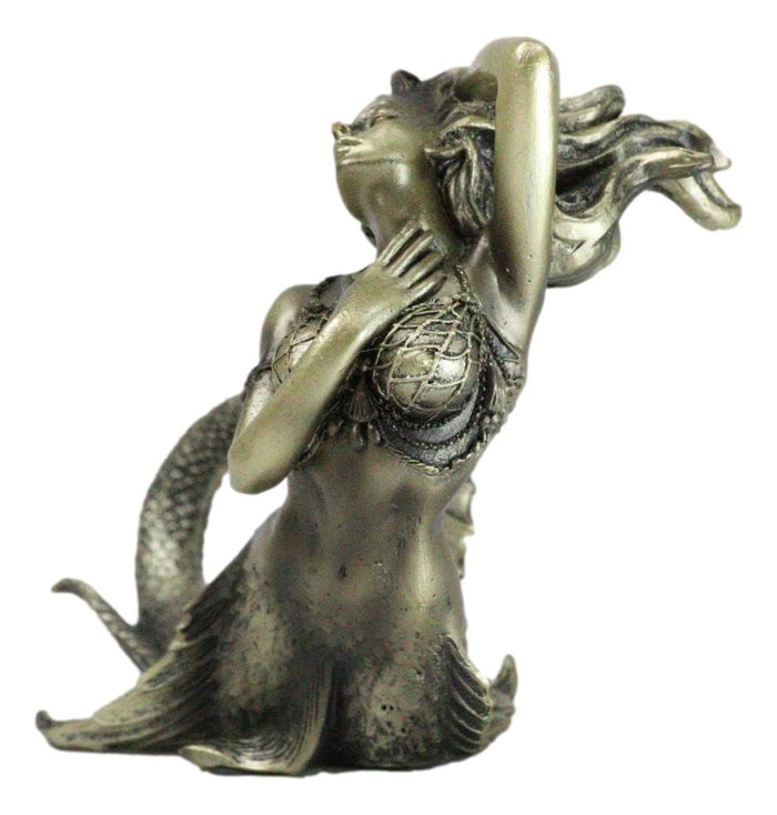 Ebros Gift Nautical Aged Bronze Resin Seductive Mermaid Siren With Fishnets Figurine 7"L