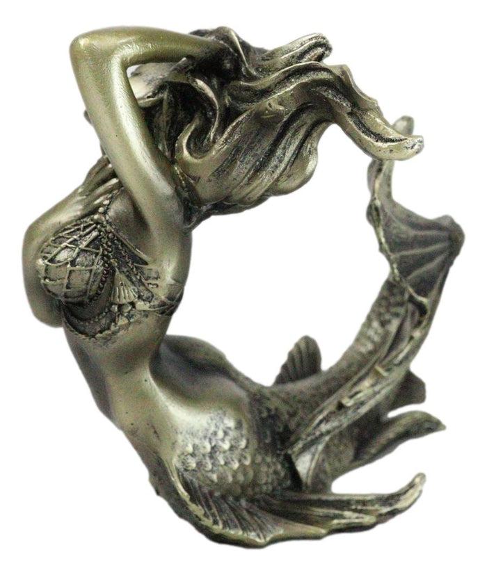 Ebros Gift Nautical Aged Bronze Resin Seductive Mermaid Siren With Fishnets Figurine 7"L