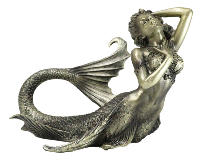ebros gift Nautical Aged Bronze Resin Seductive Mermaid Siren With Fishnets Figurine 7"L