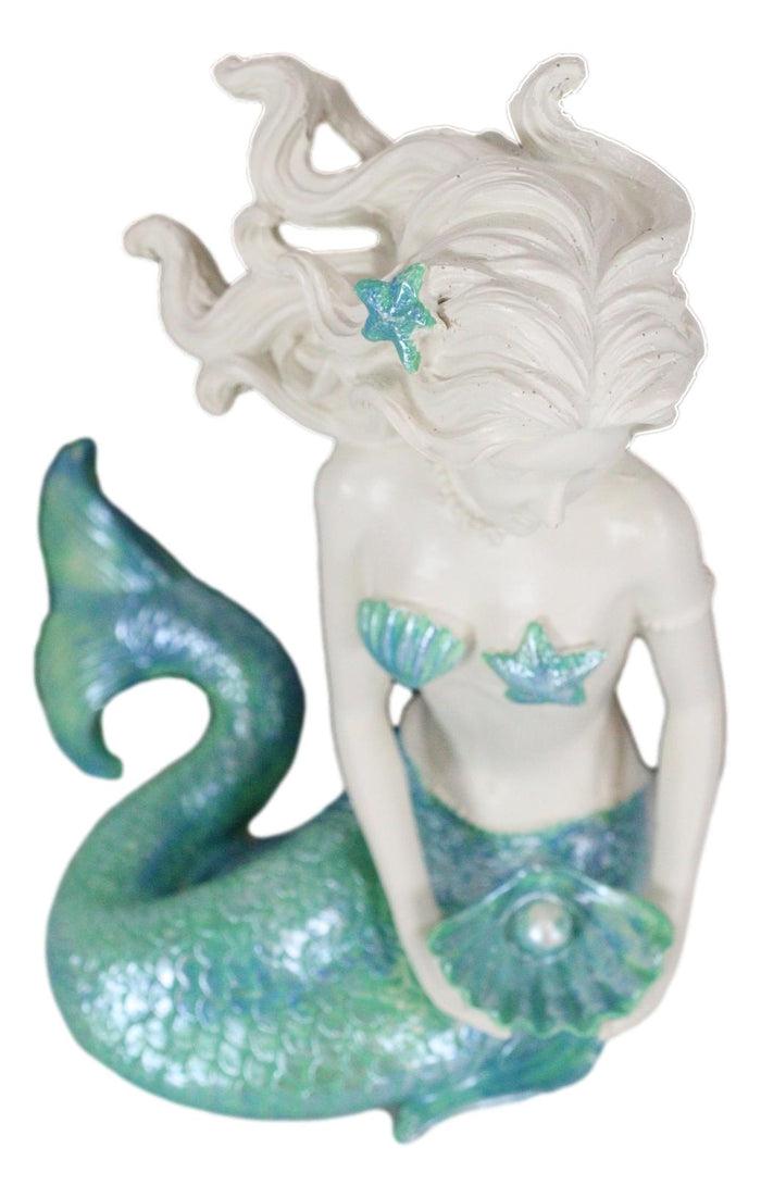 Ebros Gift Nautical Aqua Capiz Blue Tailed Mermaid Holding Pearl In Clam Shell Figurine