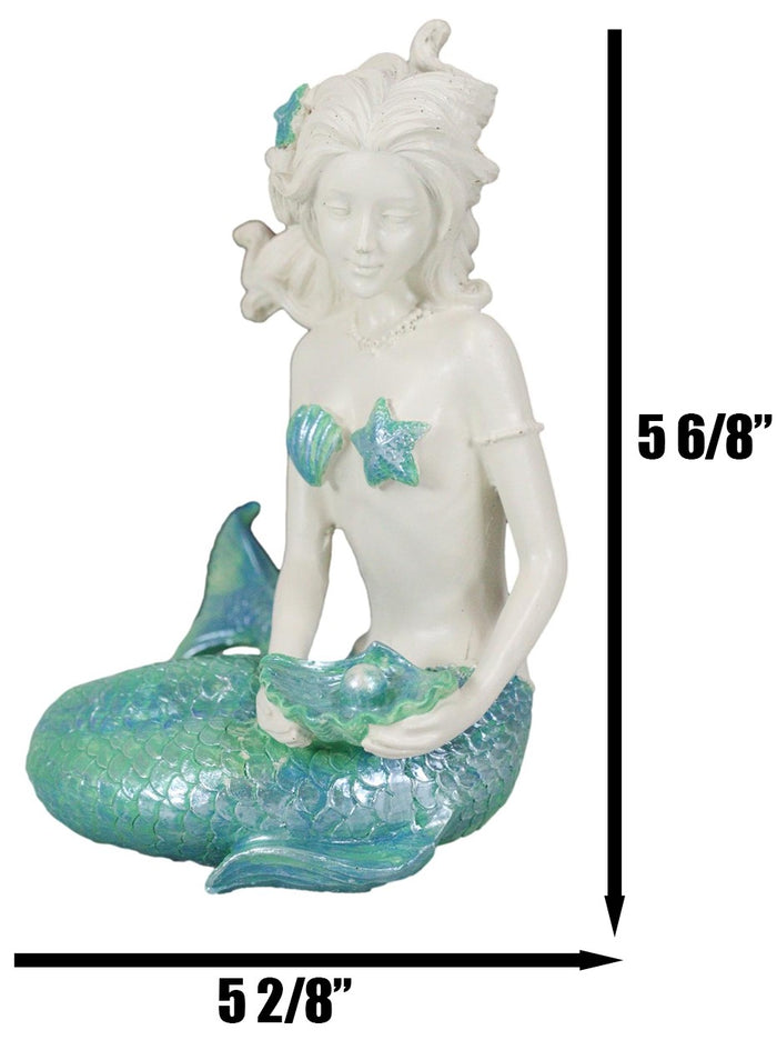 Ebros Gift Nautical Aqua Capiz Blue Tailed Mermaid Holding Pearl In Clam Shell Figurine