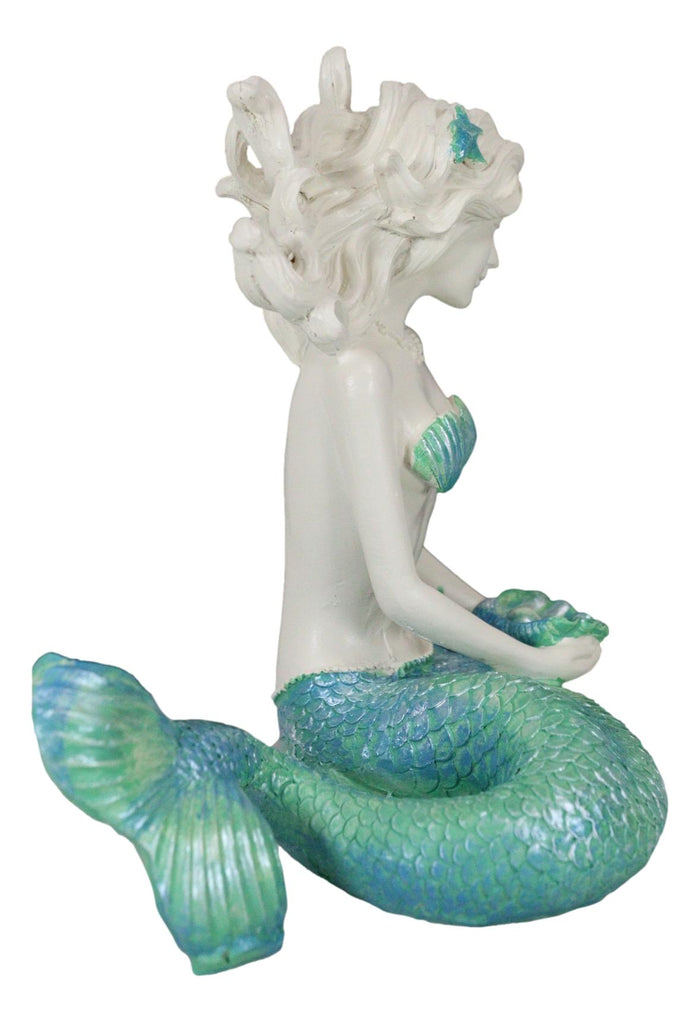 Ebros Gift Nautical Aqua Capiz Blue Tailed Mermaid Holding Pearl In Clam Shell Figurine