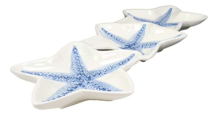 Ebros Gift Nautical Blue 3 Starfish Sea Stars Ceramic Appetizer Dessert Plate Platter 16.5"