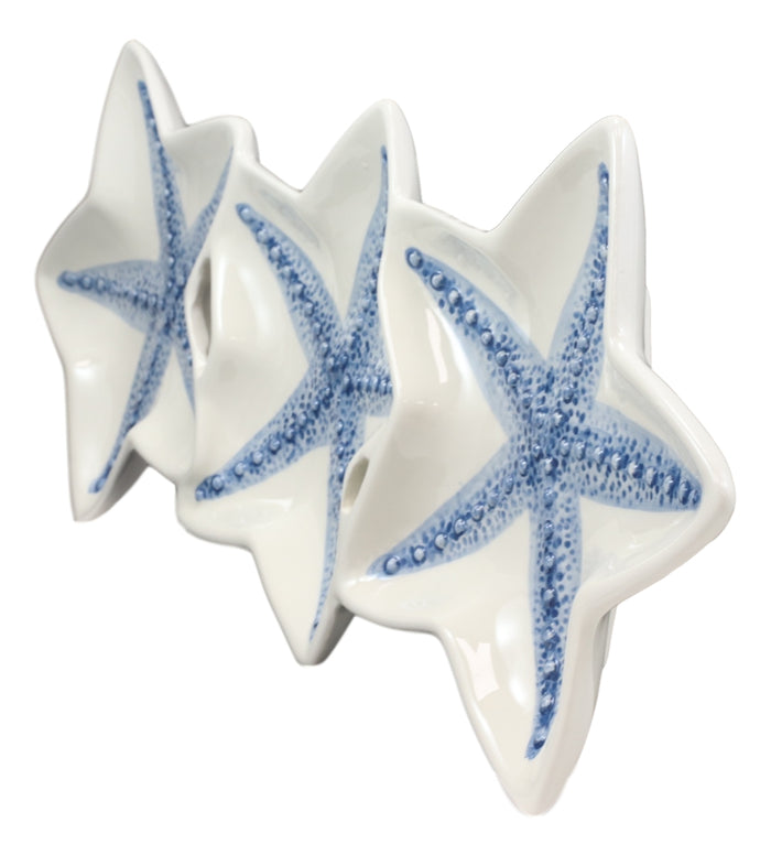 Ebros Gift Nautical Blue 3 Starfish Sea Stars Ceramic Appetizer Dessert Plate Platter 16.5"