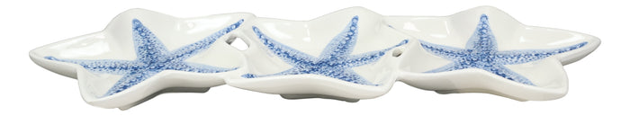 ebros gift Nautical Blue 3 Starfish Sea Stars Ceramic Appetizer Dessert Plate Platter 16.5"