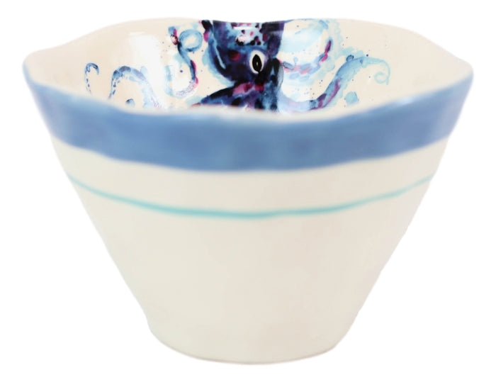 Ebros Gift Nautical Blue And White Octopus Cereal Small Rice Soup Ceramic Bowls Pack Of 2