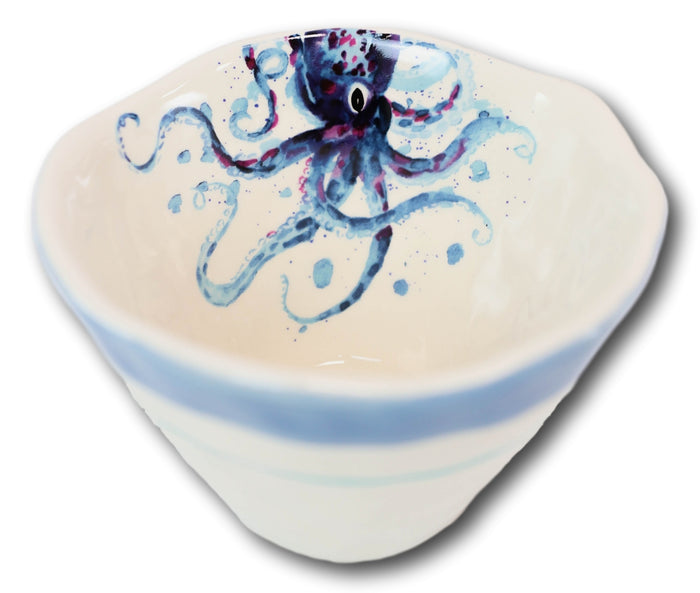 Ebros Gift Nautical Blue And White Octopus Cereal Small Rice Soup Ceramic Bowls Pack Of 2