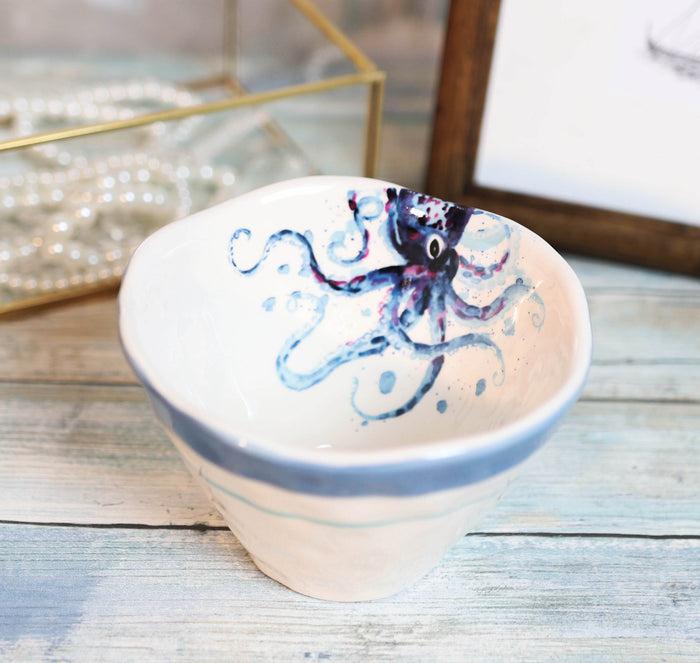 ebros gift Nautical Blue And White Octopus Cereal Small Rice Soup Ceramic Bowls Pack Of 2