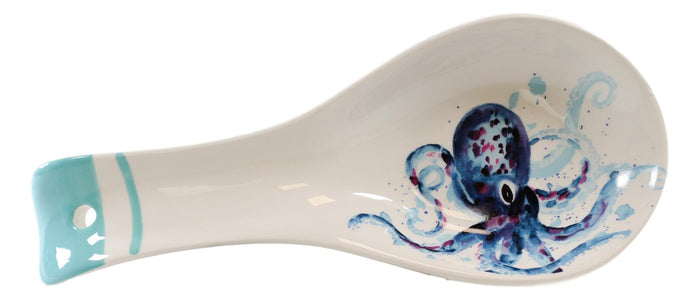 Ebros Gift Nautical Blue And White Sea Octopus Ceramic Kitchen Utensil Holder Spoon Rest
