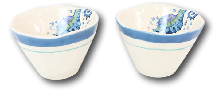 Ebros Gift Nautical Blue And White Seahorse Cereal Small Rice Soup Ceramic Bowls Pack Of 2