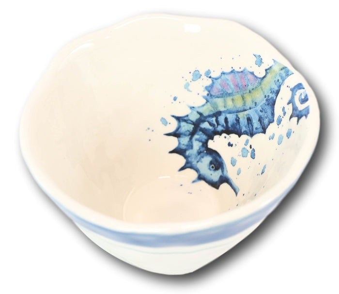 Ebros Gift Nautical Blue And White Seahorse Cereal Small Rice Soup Ceramic Bowls Pack Of 2