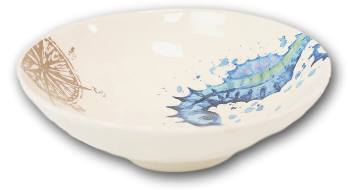 Ebros Gift Nautical Blue White Seahorse And Helm Ceramic 46oz Pasta Salad Soup Dinner Bowl