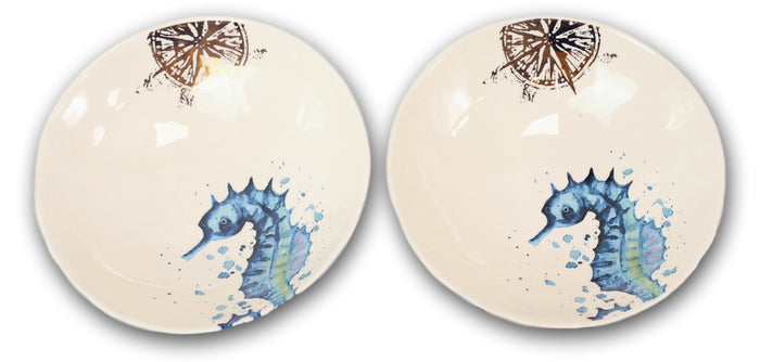Ebros Gift Nautical Blue White Seahorse And Helm Ceramic 46oz Pasta Salad Soup Dinner Bowl
