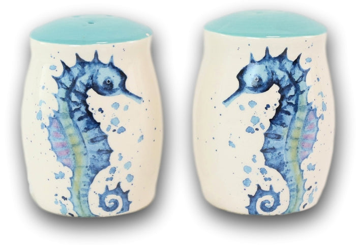 Ebros Gift Nautical Blue White Seahorse With Bubbles Ceramic Salt And Pepper Shakers Set