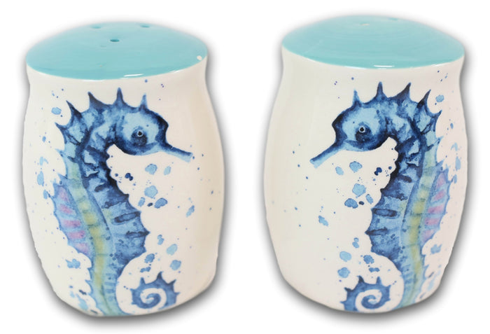 Ebros Gift Nautical Blue White Seahorse With Bubbles Ceramic Salt And Pepper Shakers Set