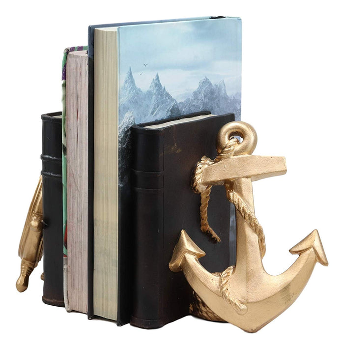 Ebros Gift Nautical Coastal Home Decor Ship Anchor And Captain's Helm Wheel Bookends Set
