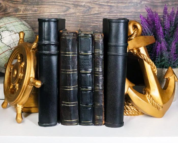 ebros gift Nautical Coastal Home Decor Ship Anchor And Captain's Helm Wheel Bookends Set