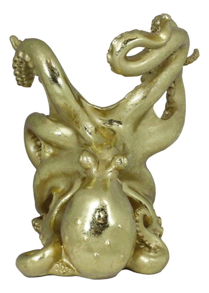 Ebros Gift Nautical Gold Giant Sea Octopus Wine Holder Cephalopod Kraken Bottle Caddy Decor