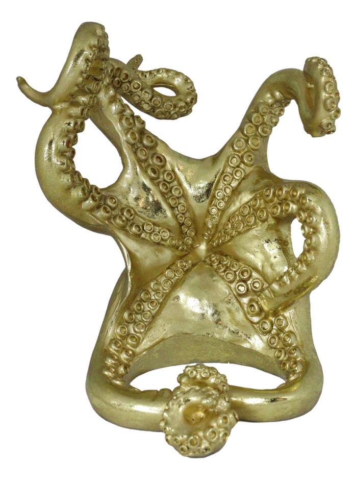 Ebros Gift Nautical Gold Giant Sea Octopus Wine Holder Cephalopod Kraken Bottle Caddy Decor