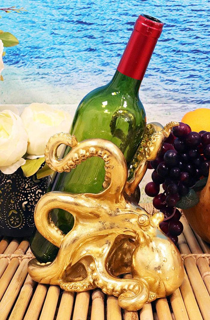 ebros gift Nautical Gold Giant Sea Octopus Wine Holder Cephalopod Kraken Bottle Caddy Decor