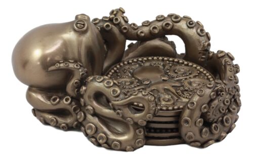 Ebros Gift Nautical Kraken Octopus Coaster Holder Figurine With 4 Cthulhu Coasters 3D Set