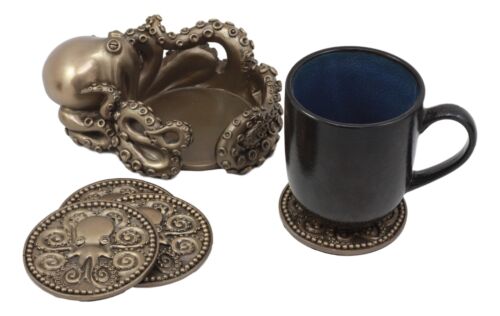 Ebros Gift Nautical Kraken Octopus Coaster Holder Figurine With 4 Cthulhu Coasters 3D Set