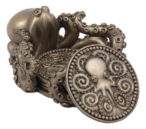 ebros gift Nautical Kraken Octopus Coaster Holder Figurine With 4 Cthulhu Coasters 3D Set