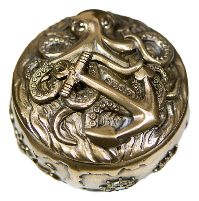 Ebros Gift Nautical Kraken Octopus With Ship Anchor Decorative Jewelry Box Figurine 4"Diam