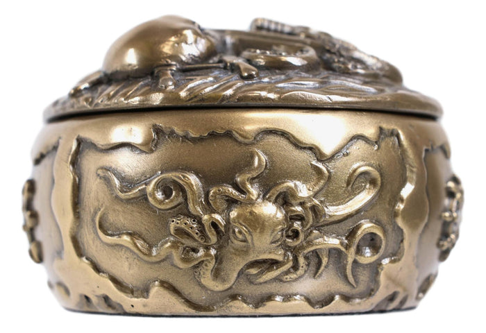 Ebros Gift Nautical Kraken Octopus With Ship Anchor Decorative Jewelry Box Figurine 4"Diam