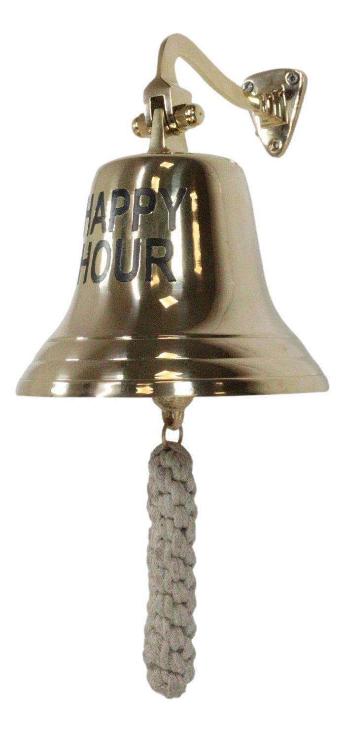 Ebros Gift Nautical Marine Antiqued Brass Happy Hour Bell Wall Decor Dinner Bells Accent