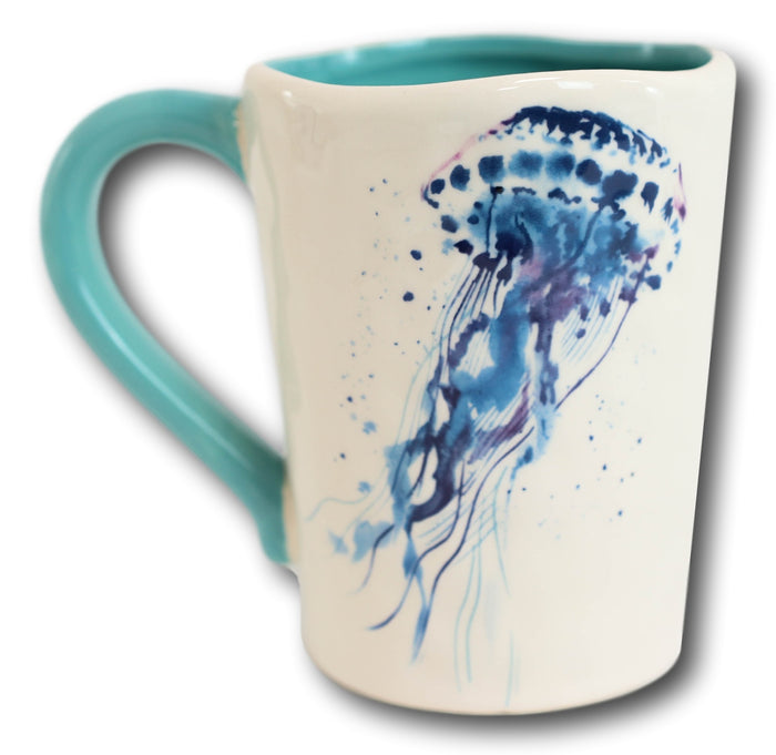Ebros Gift Nautical Marine Blue And White Jellyfish Ceramic Drinking Coffee Mug Pack Of 2