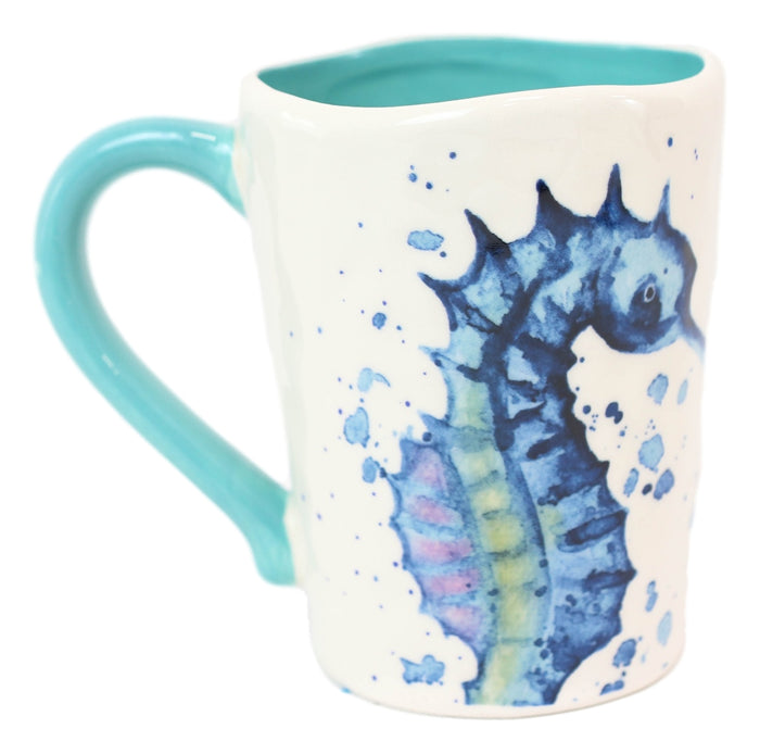 Ebros Gift Nautical Marine Blue And White Seahorse Ceramic Drinking Coffee Mug Pack Of 2