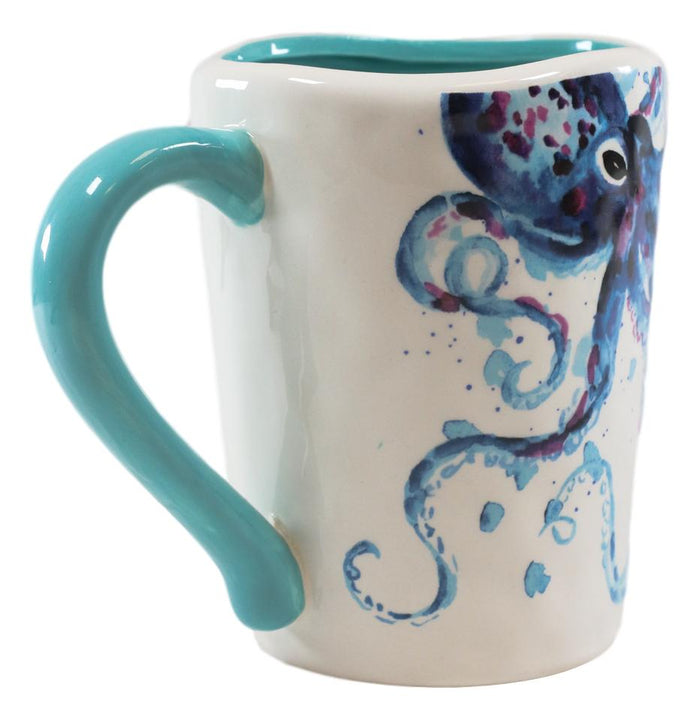 Ebros Gift Nautical Marine Blue White Octopus And Bubbles Ceramic Drinking Coffee Mug Cup