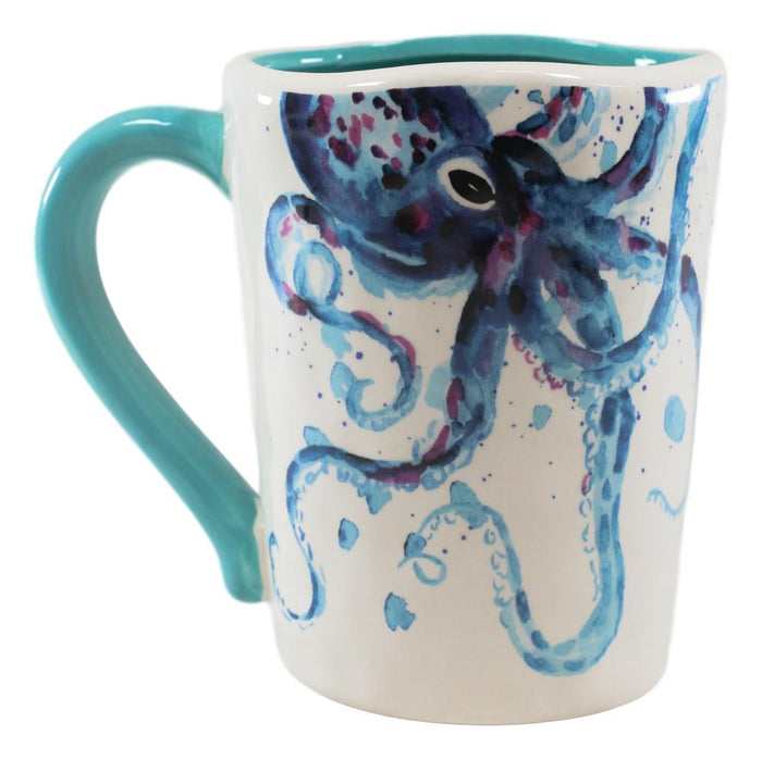Ebros Gift Nautical Marine Blue White Octopus And Bubbles Ceramic Drinking Coffee Mug Cup