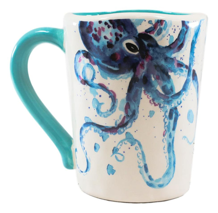ebros gift Nautical Marine Blue White Octopus And Bubbles Ceramic Drinking Coffee Mug Cup