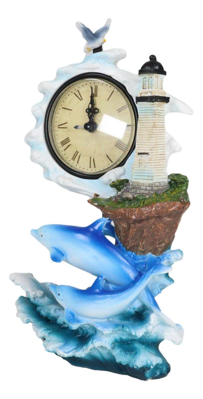 Ebros Gift Nautical Marine Bottlenose Dolphins Family In Waves By Lighthouse Table Clock