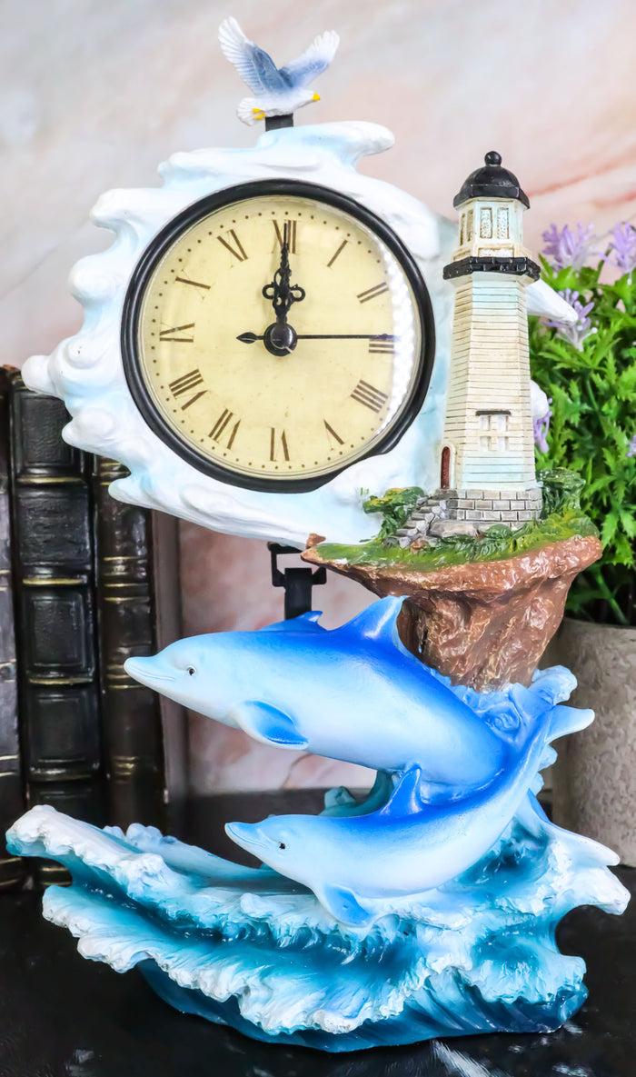 ebros gift Nautical Marine Bottlenose Dolphins Family In Waves By Lighthouse Table Clock