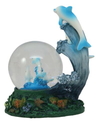 Ebros Gift Nautical Marine Dolphin Family Rising With Waves Snow Water Globe Figurine Decor