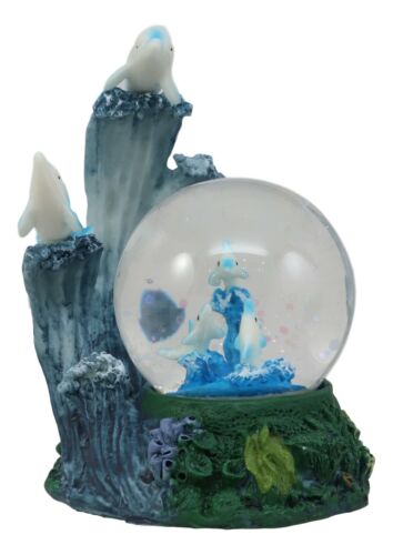 Ebros Gift Nautical Marine Dolphin Family Rising With Waves Snow Water Globe Figurine Decor