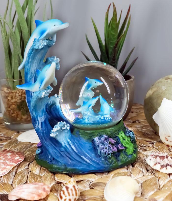 ebros gift Nautical Marine Dolphin Family Rising With Waves Snow Water Globe Figurine Decor